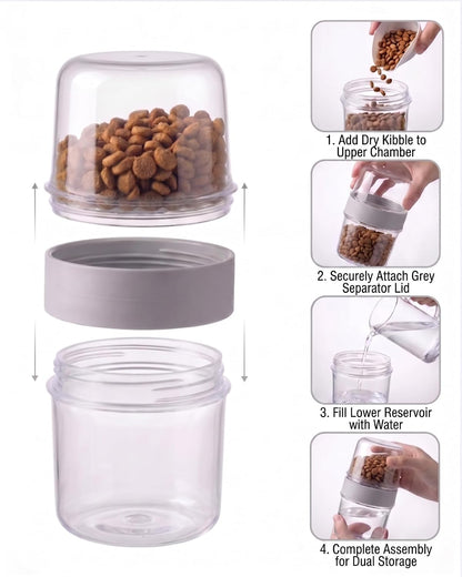 Portable Pet Travel Water Bottle and Food Container - 2-in-1 Detachable Dog Travel Cup for Walking, Hiking and Traveling - Leak-Proof, BPA Free & Food Grade Safety Material (Gray, Small Size)