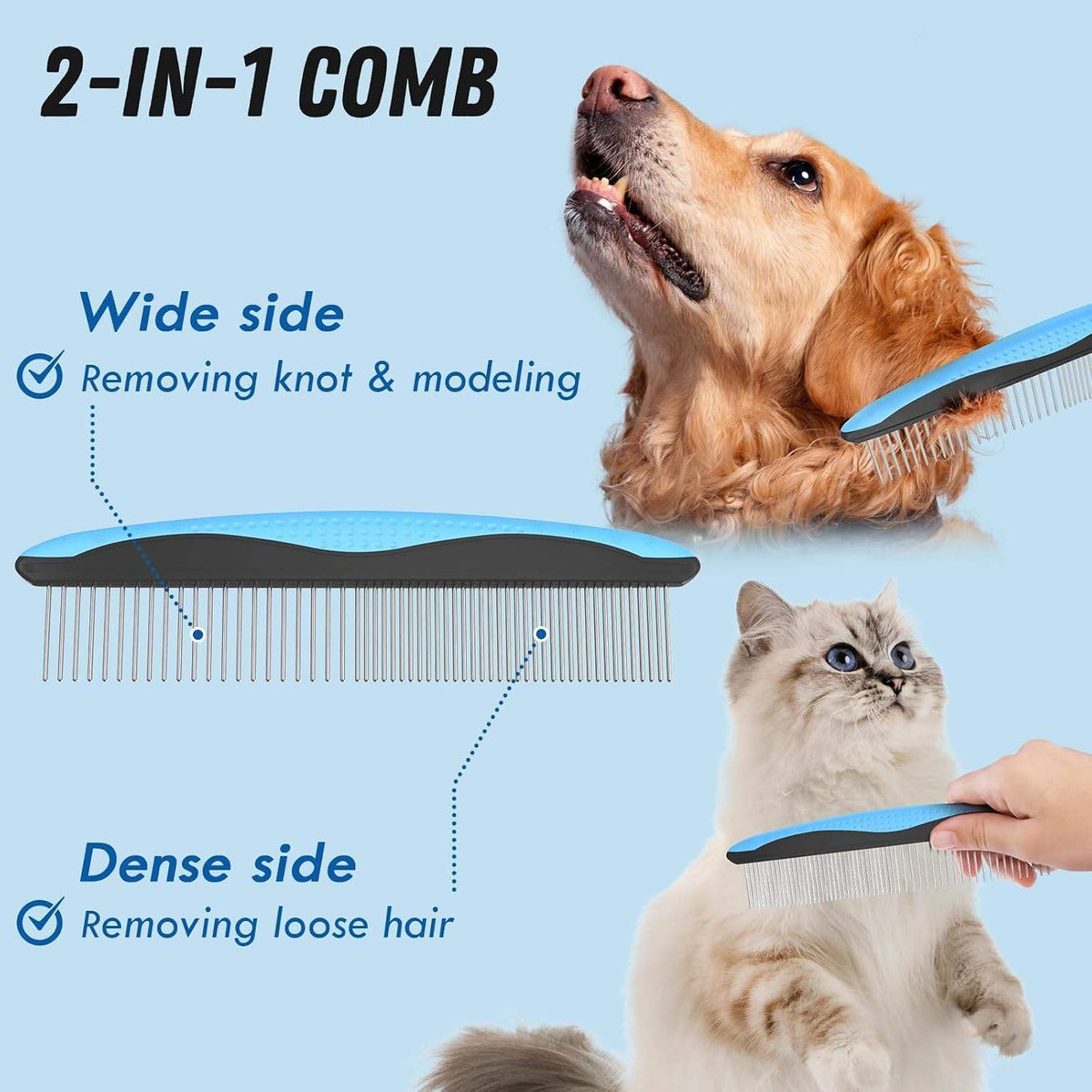 Dog and Cat Grooming Kit – Deshedding Brush, Pet Grooming Comb & Hair Grooming Glove for Shedding,Detangling & Undercoat Care, Safe for Long & Short Hair Pet, 3-in-1 Solution