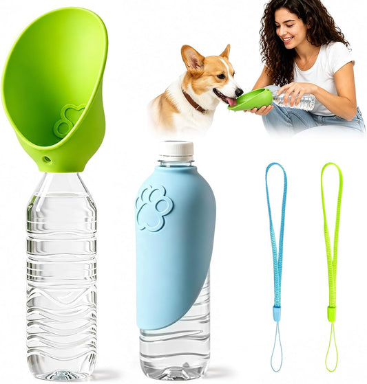 2 Pcs Portable Dog Water Bottle Attachment, Silicone Leak Proof Foldable Slip-on Pet Water Bowl for Walks, Dog Drink Dispenser, Leaf Design Water Bottle Adapter for Daily Hiking Travel