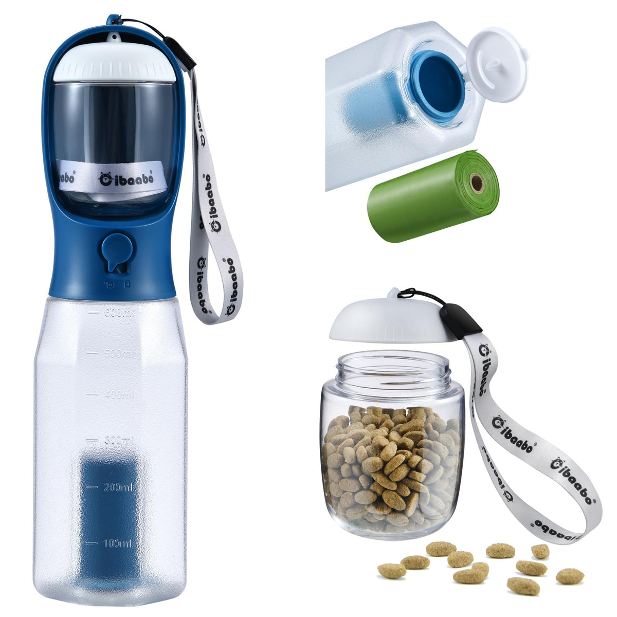 Cibaabo Dog Water Bottle with Food Container & Poop Bag Holder & Filter