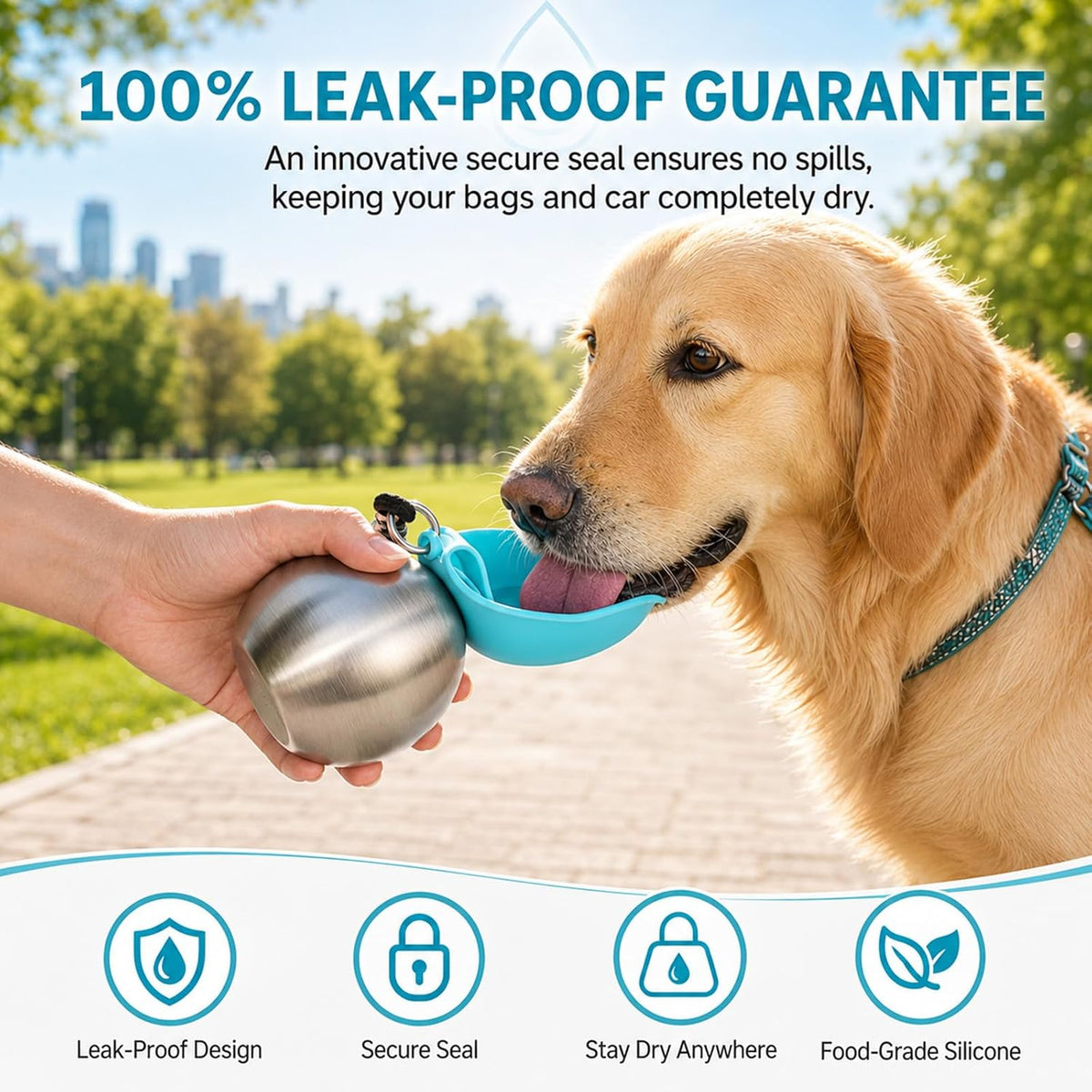 2 in 1 Portable Tumbler for Dogs,Portable Dog Water Ball,10Oz Stainless Steel Dog Water Bottle with Silicone Foldable Bowl, Leak-Proof 2 in 1 Portable Small Dog Water Bottle for Walking