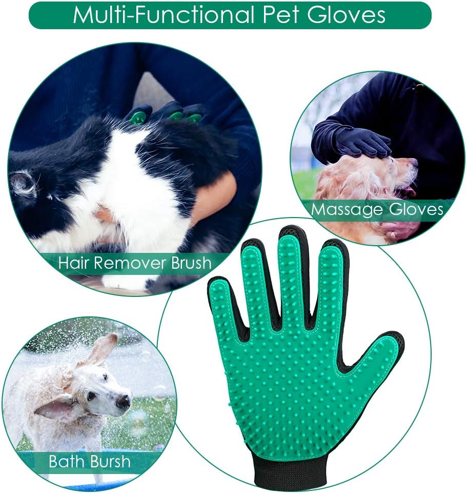 Pet Hair Removal Glove with 255 Silicone Tips for Dogs & Cats, 1 Pair Green