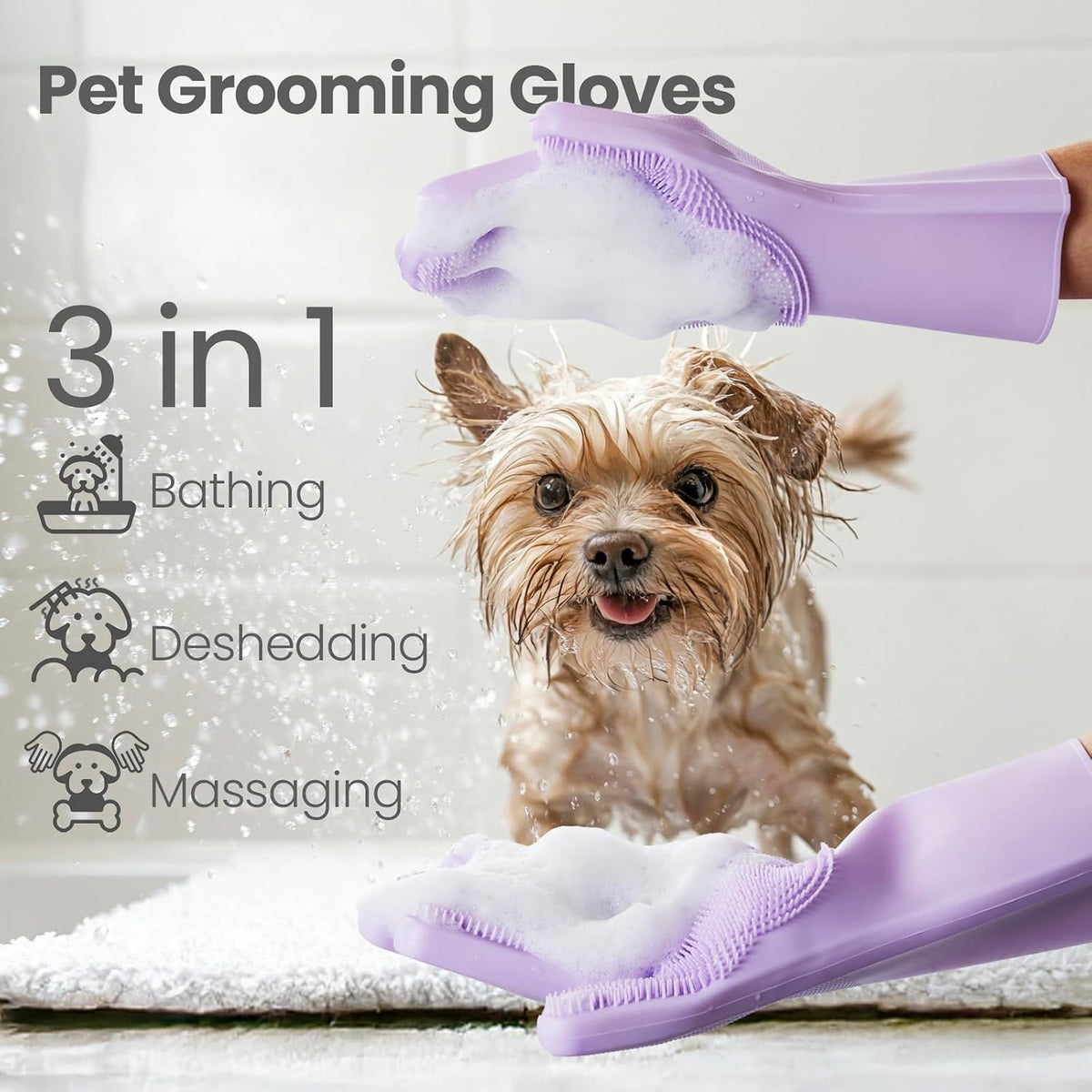 Silicone Pet Grooming Gloves Dog Washing Gloves for Bathing, 1 Pair Purple