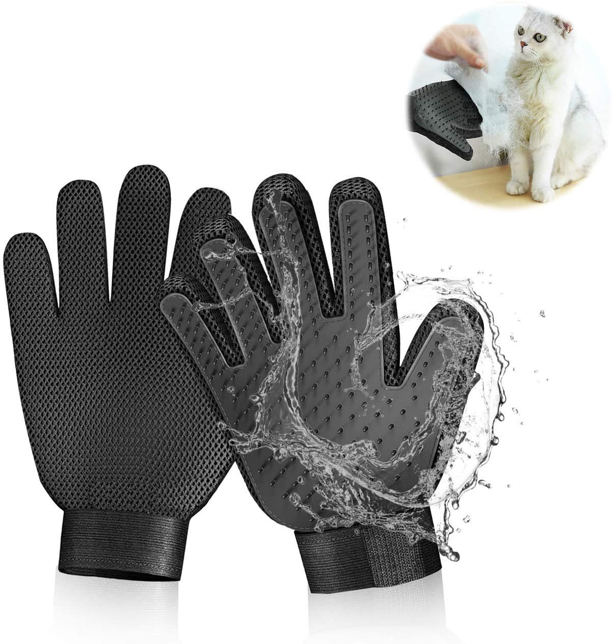 Pet Grooming Glove Hair Remover Brush Gentle Deshedding Efficient Pet Mitt Pet Massage Gloves Left & Right Hand Draw Dogs Cats Horses Long Short Fur (1Pair Left & Right Hand (Blue))