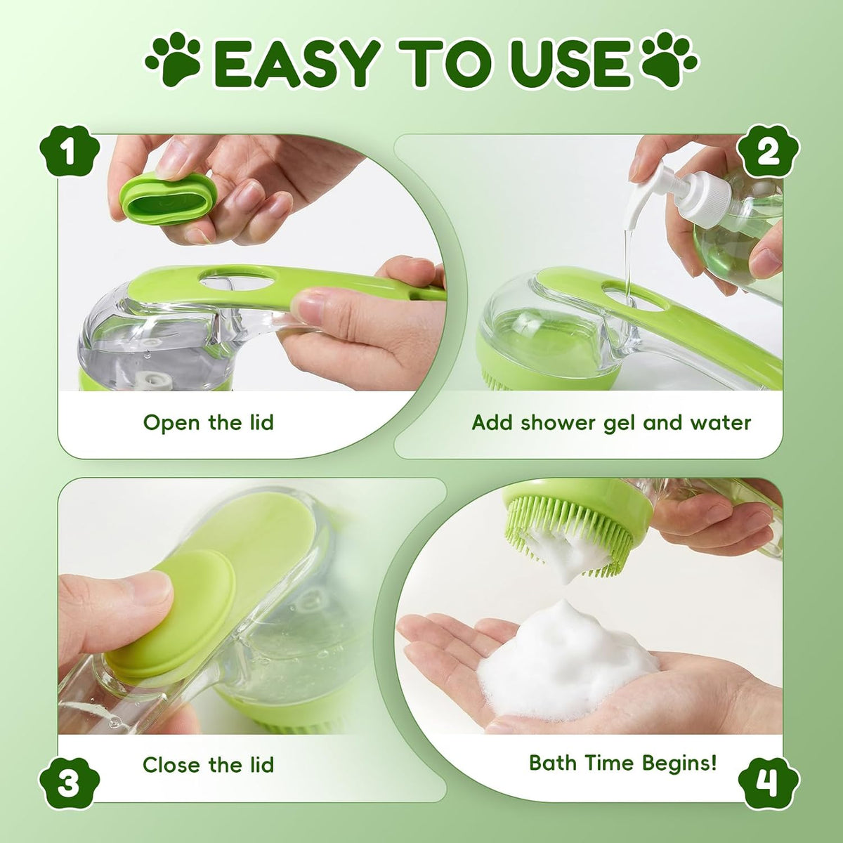 2025 Upgrade Edition Pet Bathing & Grooming Brush, 2-in-1 Shampoo Dispenser & Massage Brush for Dogs and Cats, Suitable for All Coat Types (Green Brush)