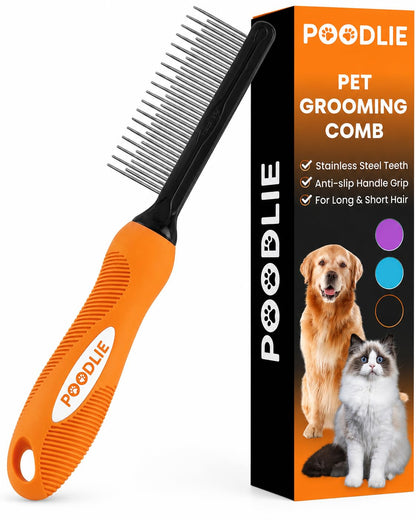 Poodle Dematting Fur Rake Comb Brush for Dogs and Cats - Long 2.5" Steel Safety Blades Metal Comb for Detangling Matted or Knotted Undercoat Hair