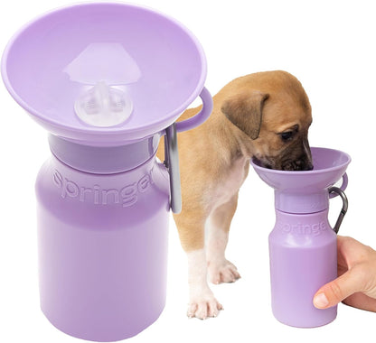 Springland 15oz Classic Portable Dog Water Bottle with Built-in Bowl, Lilac