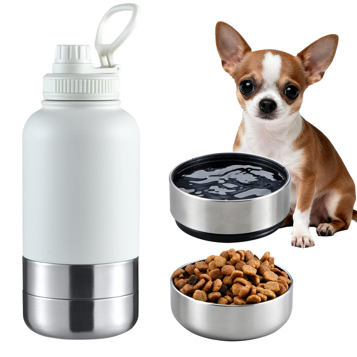 Cibaabo Insulated Dog Water Bottle 32oz Keep Water Cool with 2 Bowls
