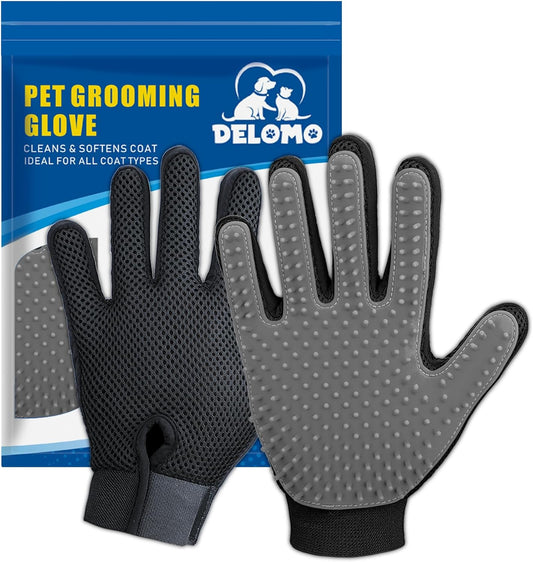 Pet Hair Removal Glove with 255 Silicone Tips for Dogs & Cats, 1 Pair Gray