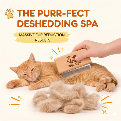 Pet Deshedding Brush for Dog, Wooden Dog Brush Shedding Tool, Pet Pro Grooming Tool for Short, Medium & Long Hair Cats and Dogs | 5 Inch