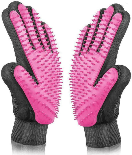 1 Pair Pet Hair Remover Gloves Dog Cat Brush Bath Grooming Massage Cleaning Tool Pet Hair Brush Fur Remover Gloves Massage Grooming Soft Silicone Carding Tool for Kitten Puppy (Pink)