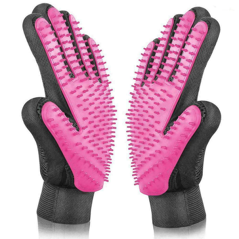 1 Pair Pet Hair Remover Gloves Dog Cat Brush Bath Grooming Massage Cleaning Tool Pet Hair Brush Fur Remover Gloves Massage Grooming Soft Silicone Carding Tool for Kitten Puppy (Pink)