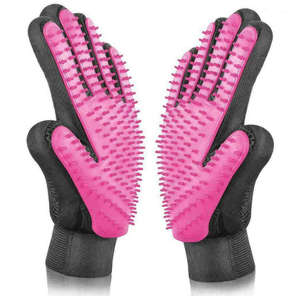 1 Pair Pet Hair Remover Gloves Dog Cat Brush Bath Grooming Massage Cleaning Tool Pet Hair Brush Fur Remover Gloves Massage Grooming Soft Silicone Carding Tool for Kitten Puppy (Pink)