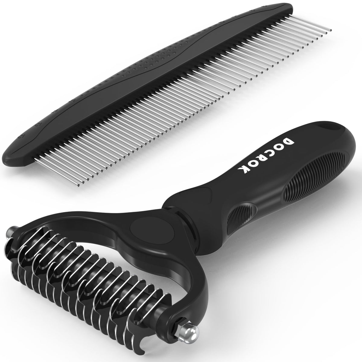 Docrok Pet Grooming Brush and Metal Comb Combo for Dogs & Cats, Green