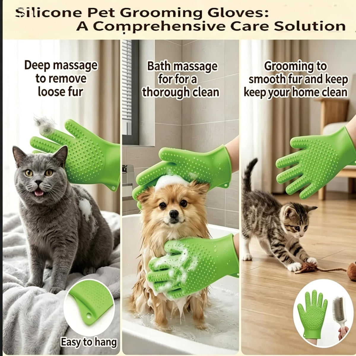 YOFANG Pet Grooming Hair Removal Gloves Bathing-Dry & Wet Use