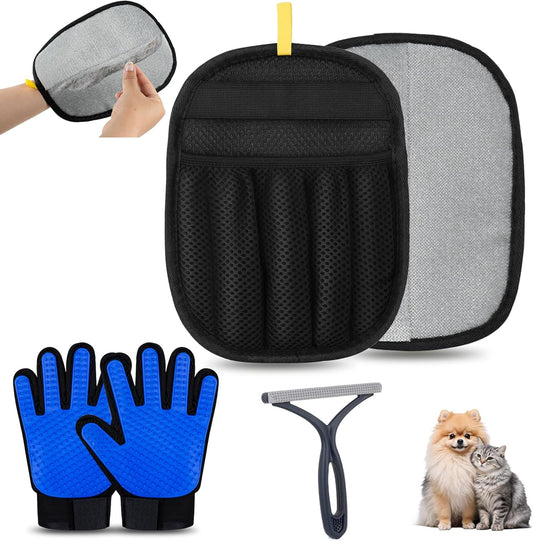 3 Pack Pet Hair Removal Tools for Dog & Cat Five-Finger Hair Remover Gloves