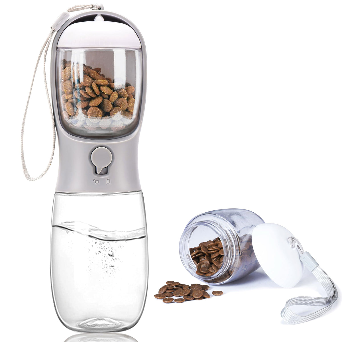 Dog Water Bottle with Food Container, Portable Leak Proof Pet Water Dispenser for Walking Hiking Travel, Puppy Essentials Accessories for Small Large Dogs, Dog Gifts (10oz/15oz/19oz)
