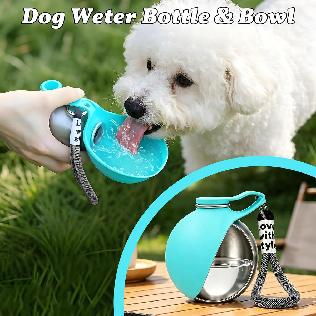 Dog Water Bottle Portable - Travel Dogs Walking Bottles for Drinking 2 in 1 Foldable Stainless Steel Pet Waters Dispenser Silicone Bowl Leakproof for Puppy Outdoor