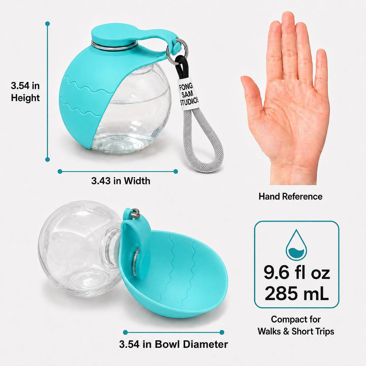 2-in-1 Portable Dog Water Bottle with Foldable Bowl, 10 oz, Plastic-Blue
