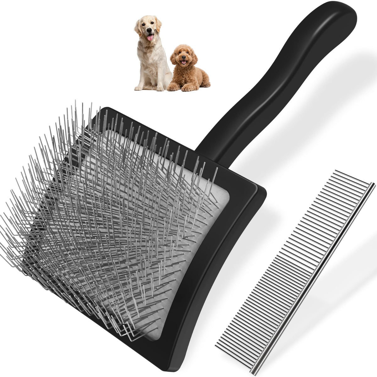 2PCS Slicker Brush for Dogs & Pet Comb,Professional Dog Grooming Brush (Goldendoodles,Poodles,Labradoodles) with Extra Long Pins to Effectively Remove Tangles, Knots and Mats (Blue, Large)