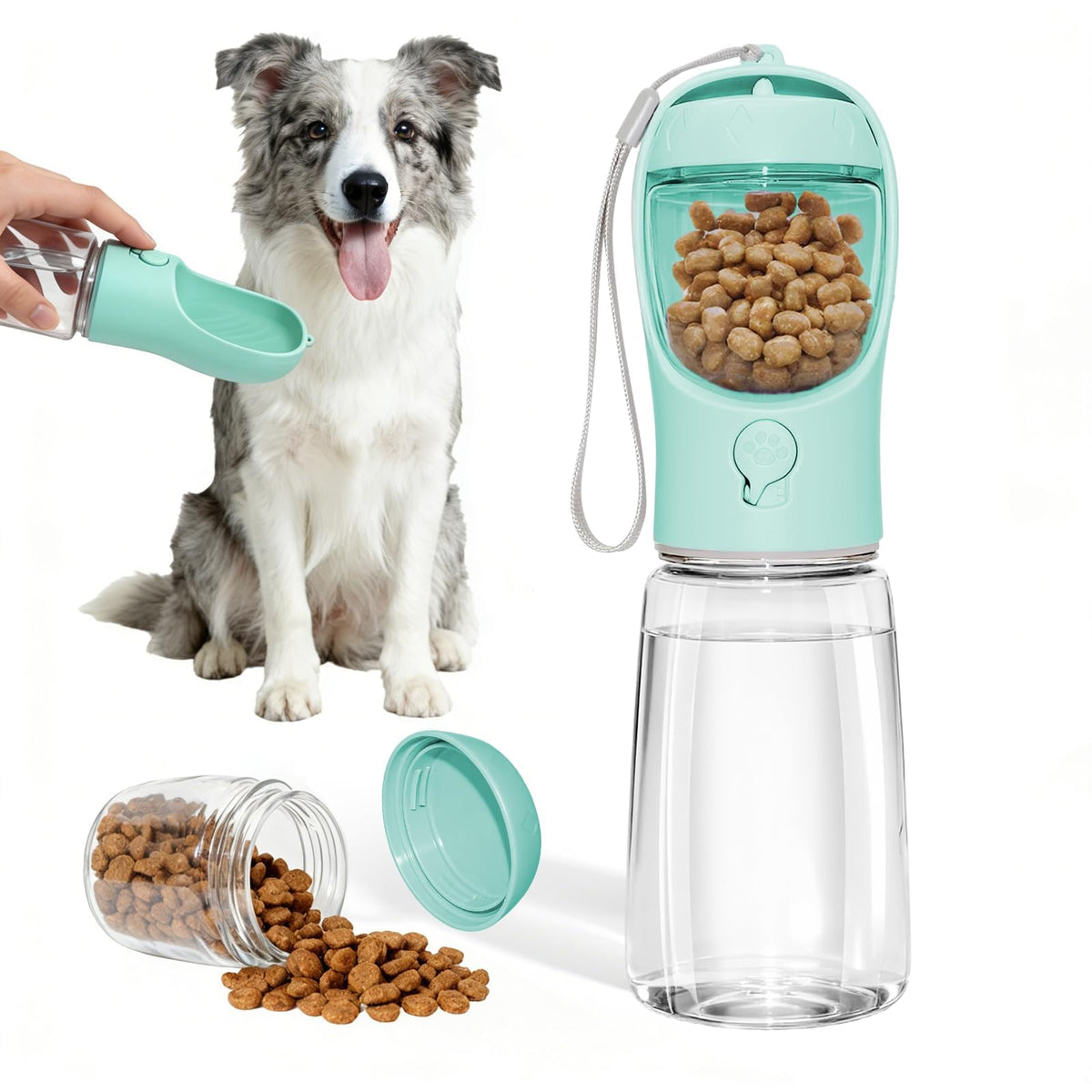 Portable Dog Water Bottle with Food Container, Drinking Bottle for Travel