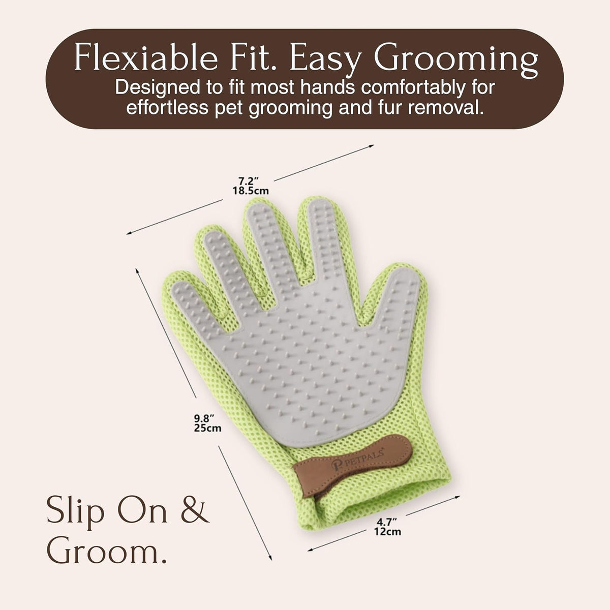 PetPals Single Pet Hair Removal Glove, Double-Sided Cat Grooming Glove
