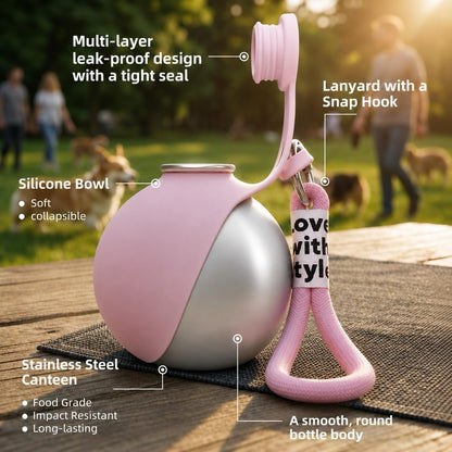Portable Dog Water Bottle with Collapsible Silicone Bowl & Cleaning Brush