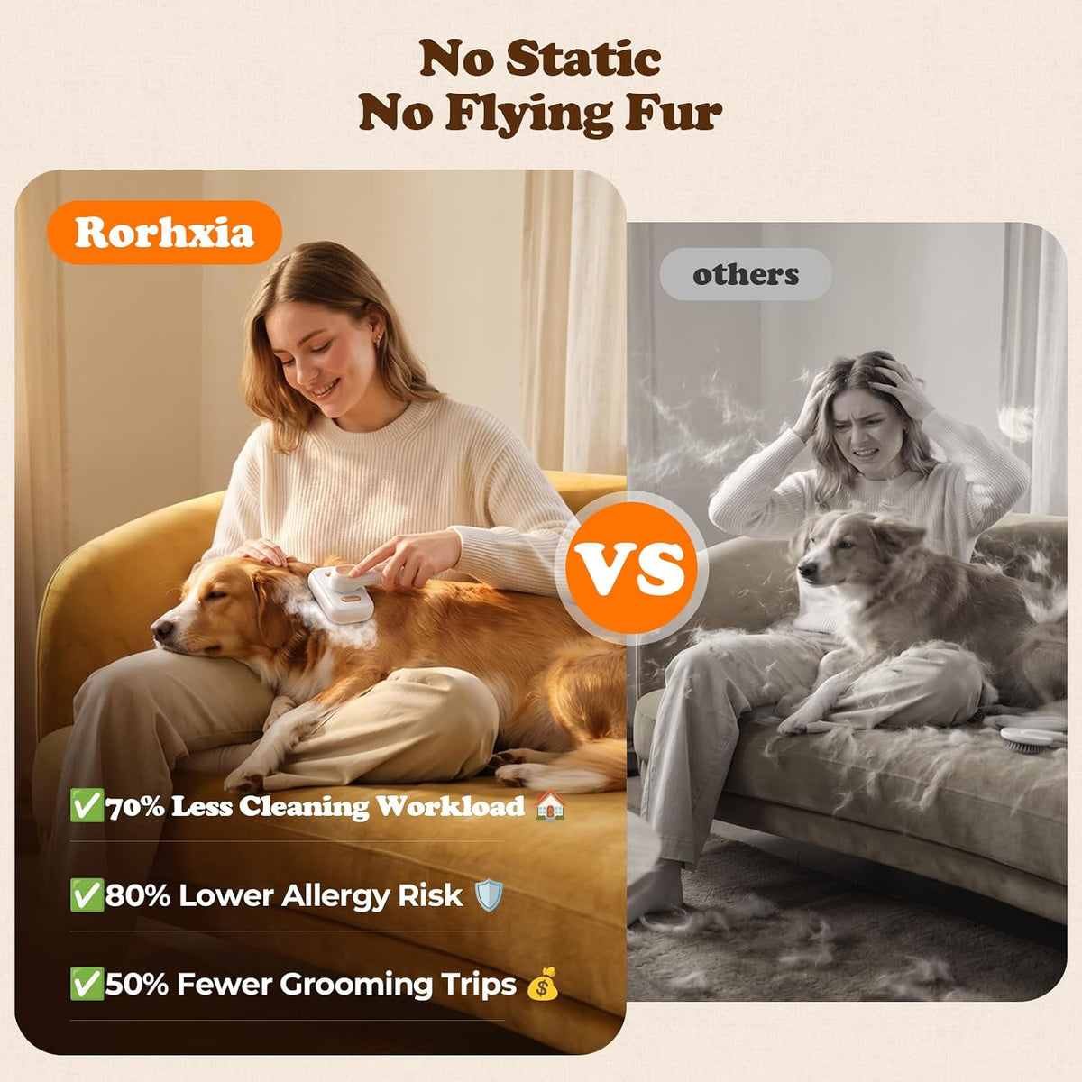 Rorhxia Pet Steam Brush for Dog & Cat, Grooming Slicker Brush for Shedding