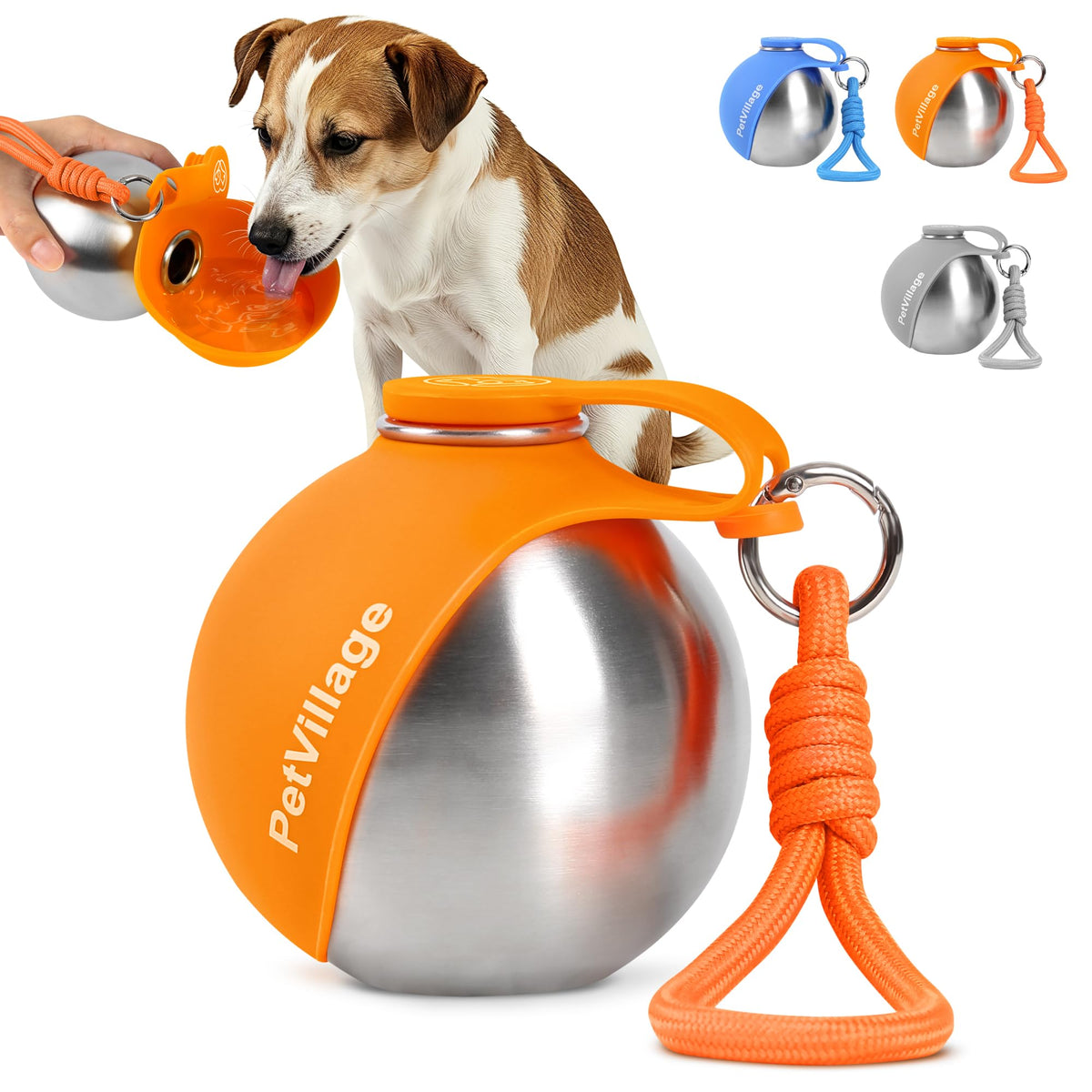 2-in-1 Dog Water Bottle with Foldable Bowl, Portable Leak-Proof Pet Travel Water Dispenser, Stainless Steel Dog Hydration Bottle for Walking, Hiking, Small Dogs & Puppies, PawSip Blue 10oz