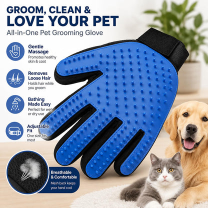 Pet Grooming Glove with 266 Needles, Hair Deshedding Brush for Cats and Dogs, Massage Bath Hair Remover Comb