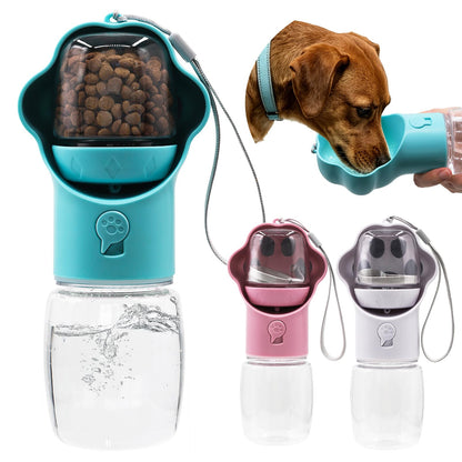 Dog Water Bottle with Food Container, Portable Pet Dispenser, Leak Proof, Hiking, Puppy Travel, Outdoor Activities(11.16 fl.oz/330ml, Pink)