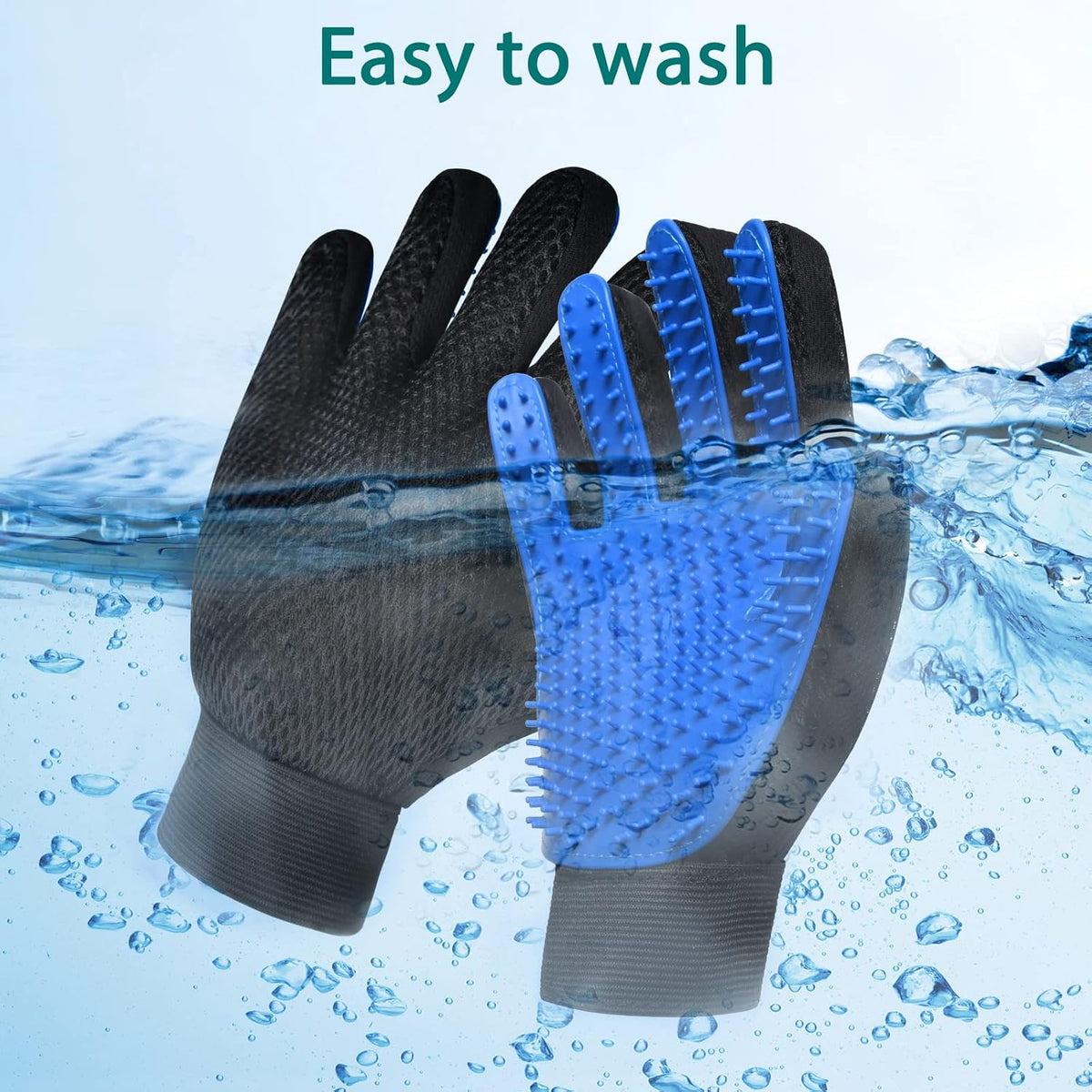 Cat Grooming Glove Brush, Pet Hair Remover Tool, 1 Pair Reusable Dog Hair Fur Remover for Carpet, Furniture, Couch, Clothes, Eco-Friendly and High efficiency (Blue)