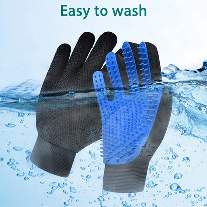 Cat Grooming Glove Brush, Pet Hair Remover Tool, 1 Pair Reusable Dog Hair Fur Remover for Carpet, Furniture, Couch, Clothes, Eco-Friendly and High efficiency (Blue)