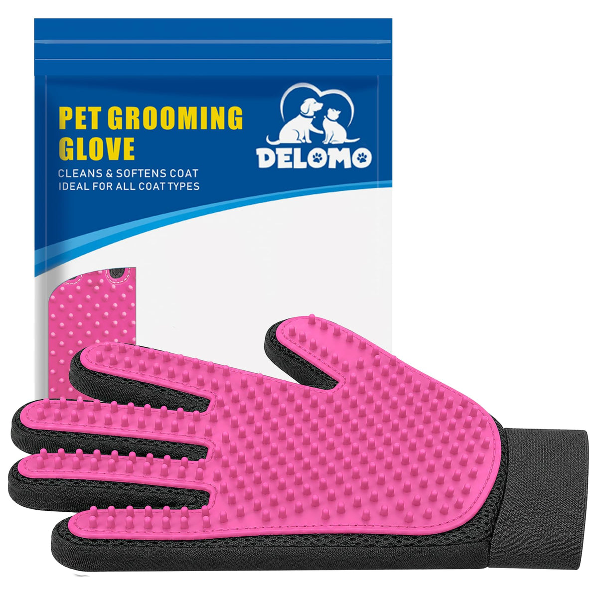 Pet Hair Removal Glove with 255 Silicone Tips for Dogs & Cats, Right Blue