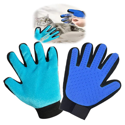 VCZONE 2 in 1 Cat Grooming Glove, Double-Sided Use Pet Hair Remover Glove, 1 Side is Gentle Grooming for Dogs, Cats, the Other is Effective Hair Remover for Furniture, Clothing (Blue, Right-Hand)