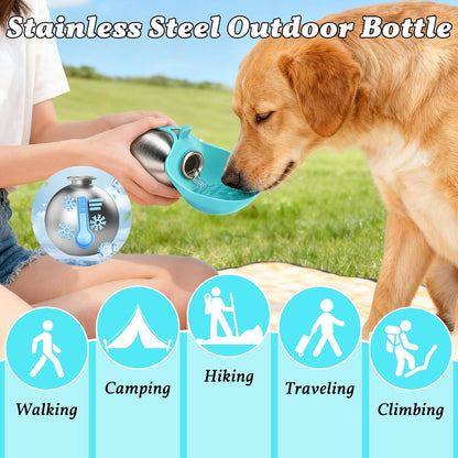 Dog Water Bottle Portable - Travel Dogs Walking Bottles for Drinking 2 in 1 Foldable Stainless Steel Pet Waters Dispenser Silicone Bowl Leakproof for Puppy Outdoor