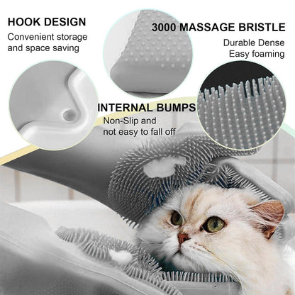 Pet Grooming Gloves, 5-Finger Silicone Dog Bath Scrubber with High-Density Teeth, Reusable Washing Massage Gloves for Dogs & Cats（Grey）