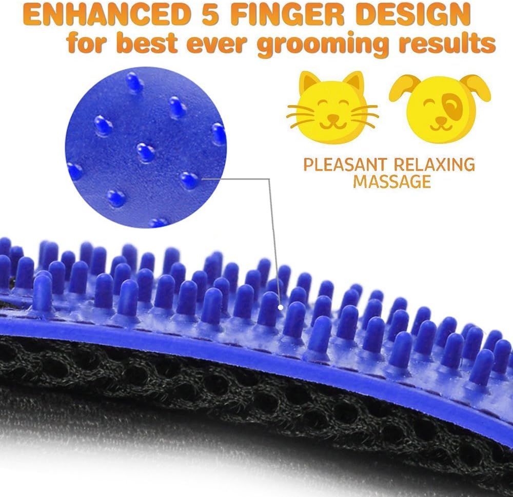 Upgraded Pet Grooming Gloves for Shedding - 1 Pair Dog Hair Remover Gloves for Bathing & Deshedding Cats, Dogs & Horses, Gentle Massage for Short & Long Hair (Blue)