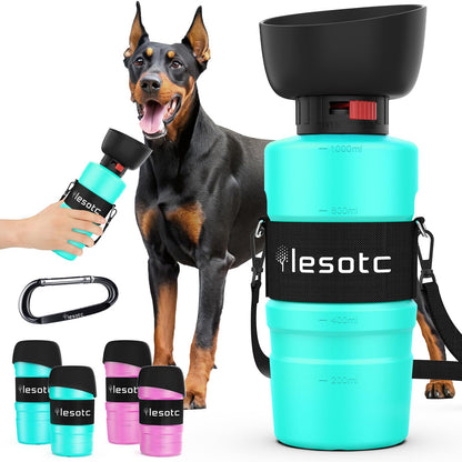 lesotc Dog Water Bottle, Portable Pet Dispenser with Water Bowl, Leak Proof Pet Travel Squeeze Bottle, Puppy Essentials Dog Stuff Accessories for Outdoor Walking, Hiking, Camping