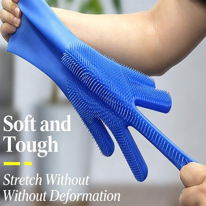 Pet Grooming Gloves, Silicone 5-Finger Deshedding Bath Brush Mitt, 13.39×6.30in Heat Resistant Massage Glove, Gentle Shedding Removal for Dogs Cats Rabbits Horses, Blue