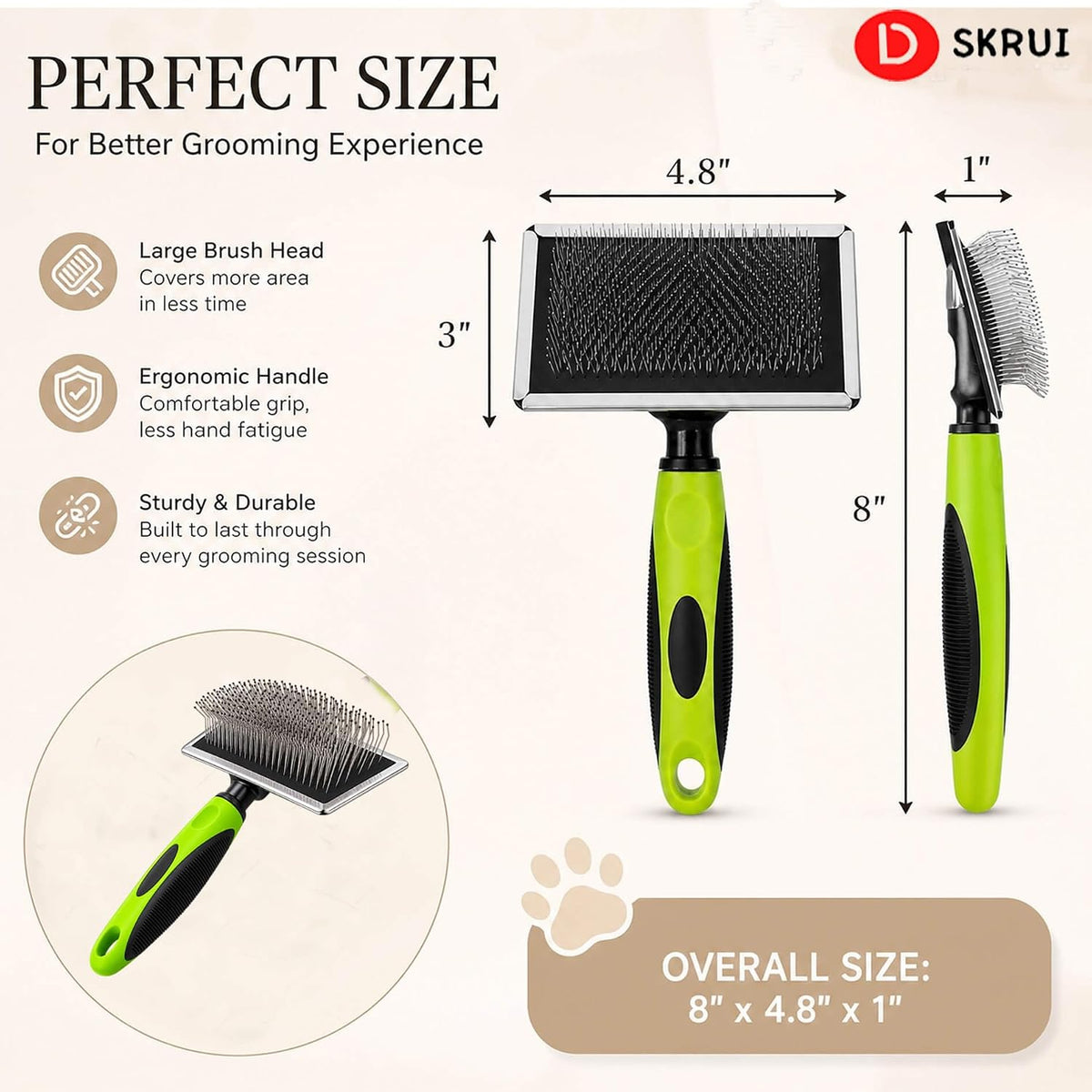 Slicker Brushes for Dogs & Cats, Pain‑Free Pet Grooming Brush with Angled Ball‑Tipped Pins, Removes Mats, Tangles & Loose Fur for Medium to Long‑Haired Pets