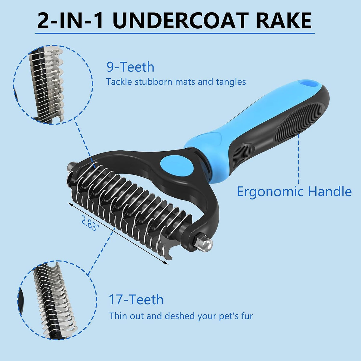 5-in-1 Dog & Cat Extra Long Pin Grooming Kit Slicker Brush for Large Dogs Cats Remove Loose Fur, Undercoat Brush for Shedding, Dematting Comb & Cleaner for Long Haired Pets