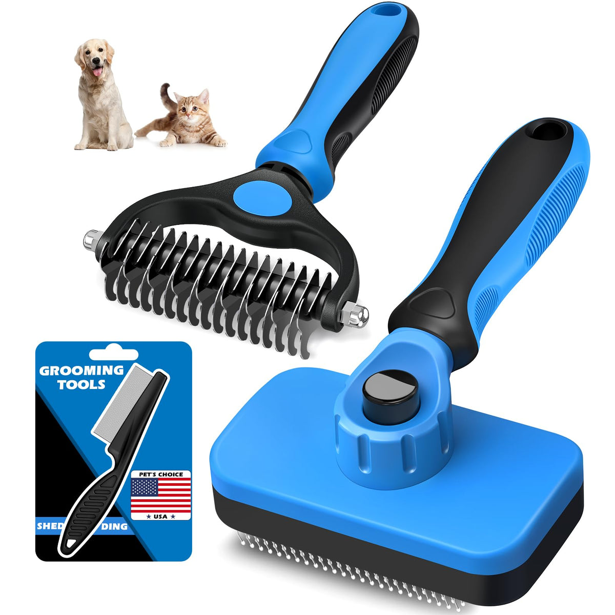 Professional 7 in 1 Pet Grooming kit I Dog Brush & Cat Brush I Dog&Cat Comb I Dog&Cat Nail Clipper/Trimmers with Nail File I Dog Bath Brush I Dog&Cat Flea Comb I Pet Supplies(Deep Blue)