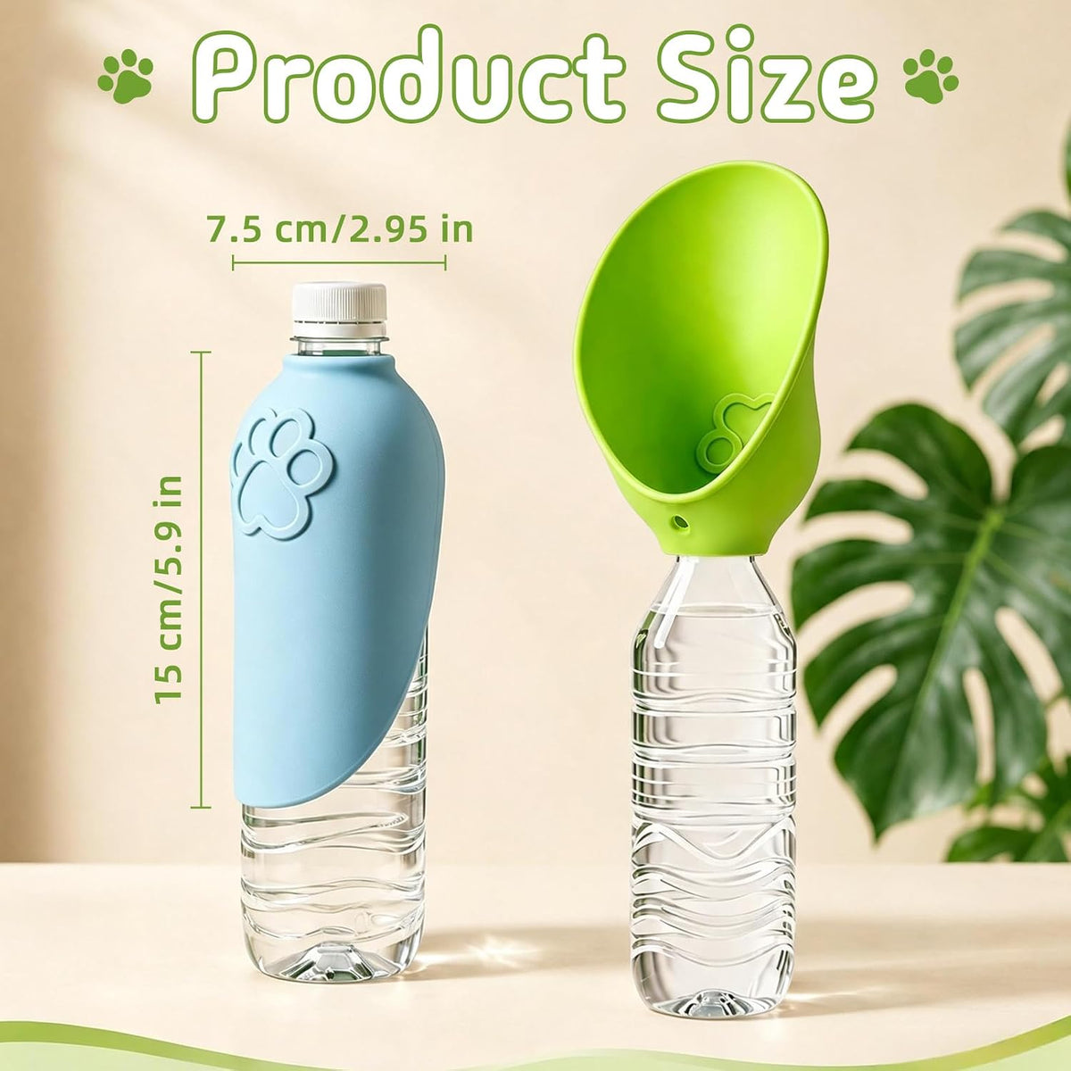 2 Pcs Portable Dog Water Bottle Attachment, Silicone Leak Proof Foldable Slip-on Pet Water Bowl for Walks, Dog Drink Dispenser, Leaf Design Water Bottle Adapter for Daily Hiking Travel