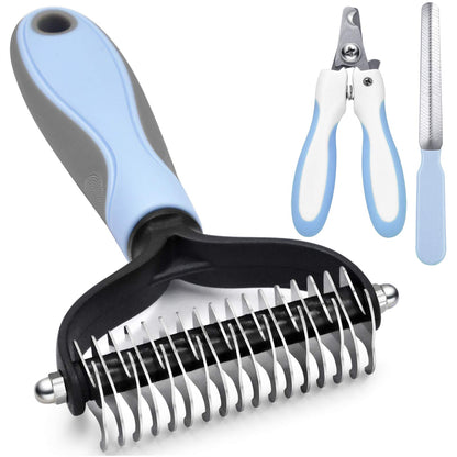 Double-Sided Undercoat Rake for Deshedding & Dematting Pets - Gentle Grooming Glove Kit for Dogs & Cats (Pink, 2 Pack)