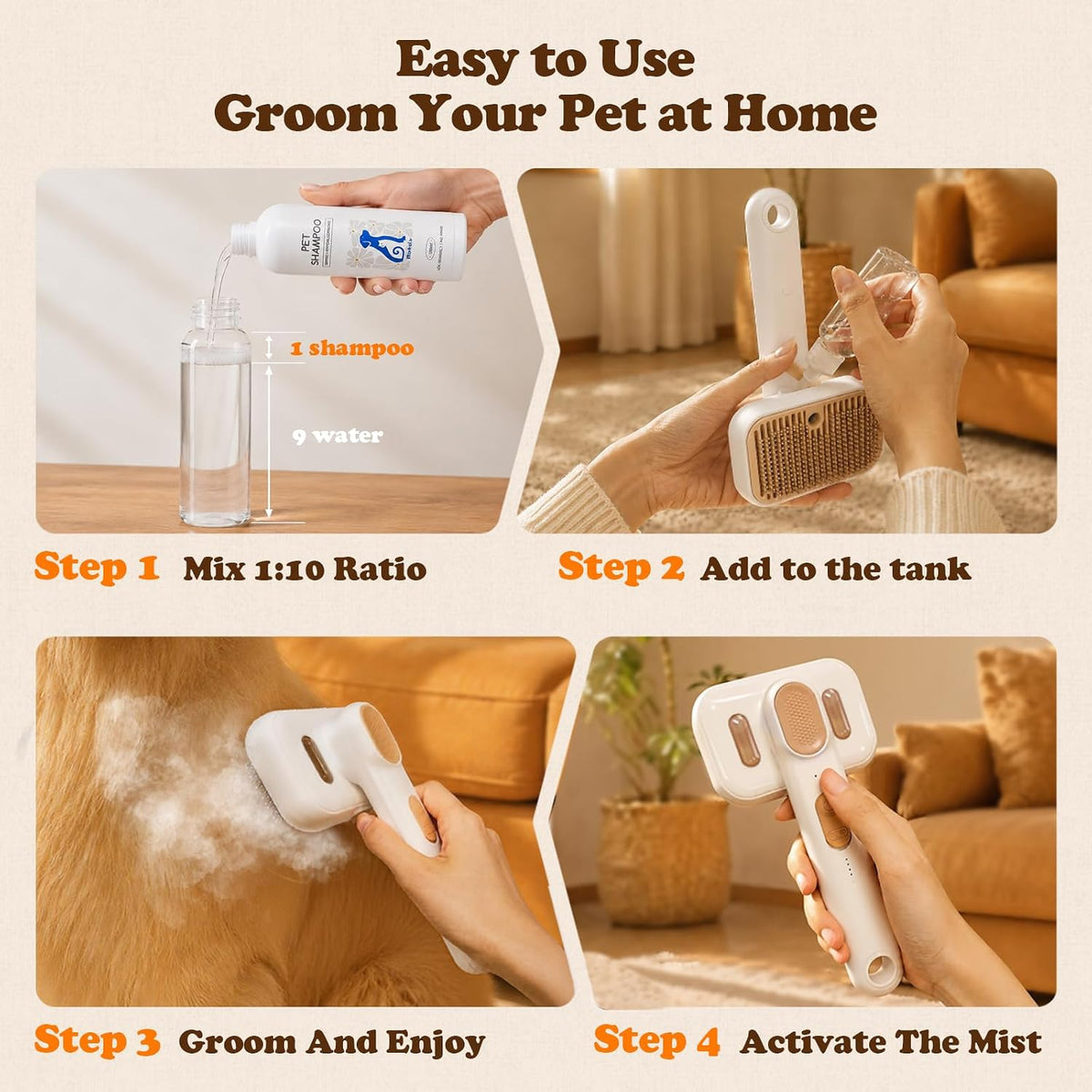 Rorhxia Pet Steam Brush for Dog & Cat, Grooming Slicker Brush for Shedding