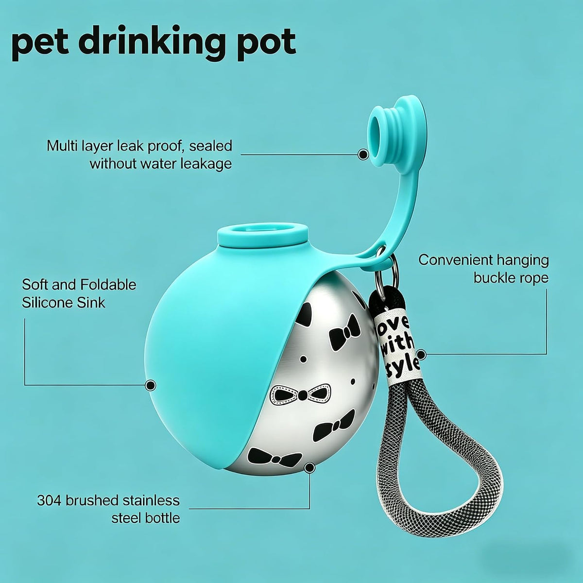 2-in-1 Portable Dog Water Bottle with Bowl, 10oz Stainless Steel Travel Pet Water Dispenser, No-Spill Leak-Proof Design with Silicone Bowl, Perfect for Walking, Hiking, and Travel (Blue A)