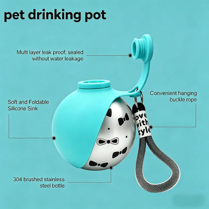 2-in-1 Portable Dog Water Bottle with Bowl, 10oz Stainless Steel Travel Pet Water Dispenser, No-Spill Leak-Proof Design with Silicone Bowl, Perfect for Walking, Hiking, and Travel (Blue A)