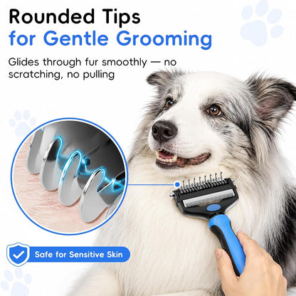 3-in-1 Professional Pet Grooming Brush for Dogs & Cats – Dematting Comb, Undercoat Rake & Deshedding Tool for Long & Short Hair, Heavy Shedding & Matted Fur (Blue)