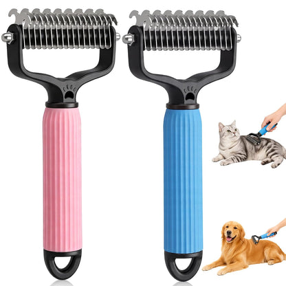 2PCS Pet Grooming Brush,Double Sided Undercoat Rake & Dematting Comb For Dogs And Cats,Deshedding Dog Brush Removes Tangles Knots and Loose Fur For Medium Long Haired Breeds(Large)